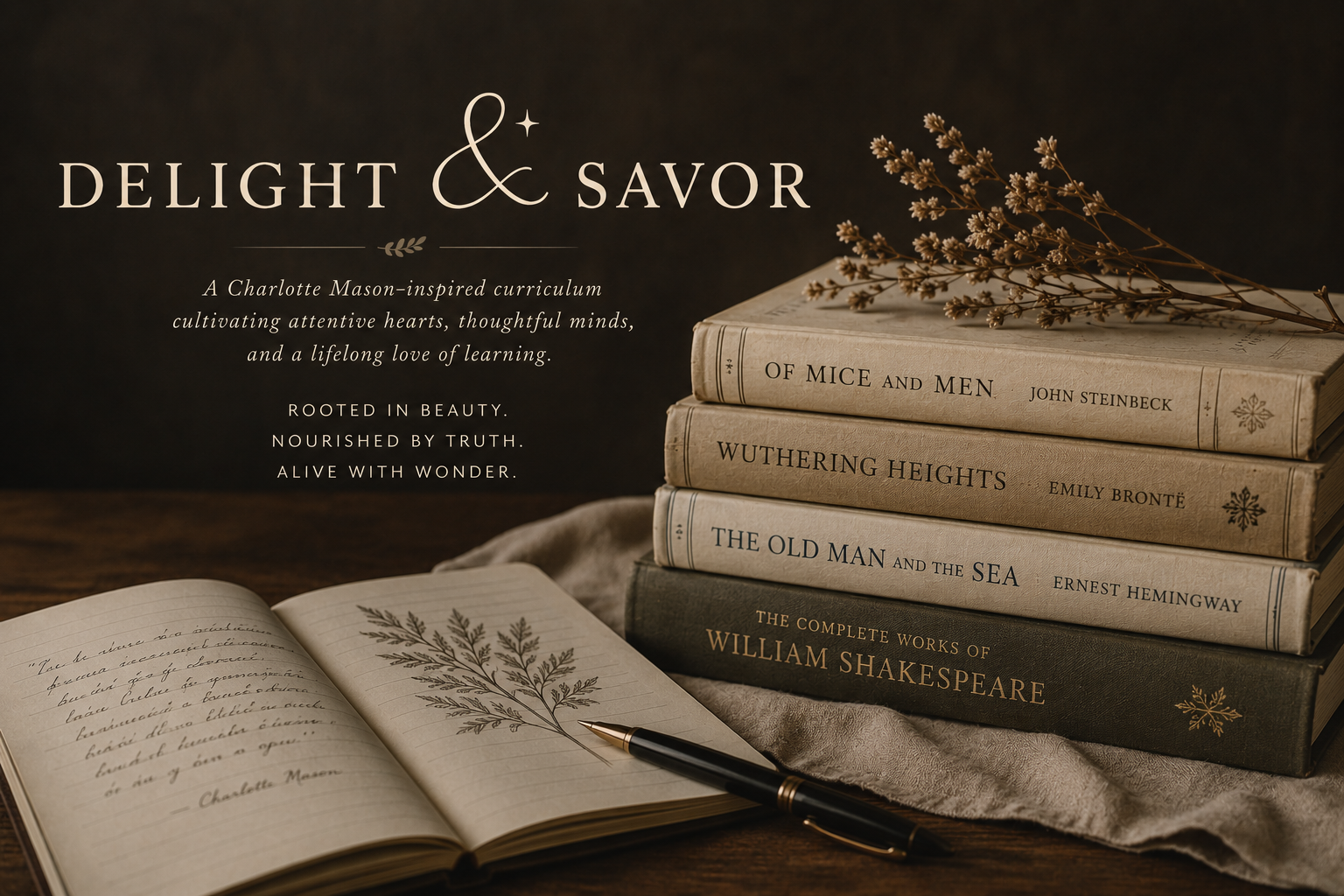 Delight & Savor — a Charlotte Mason-inspired curriculum cultivating attentive hearts, thoughtful minds, and a lifelong love of learning.