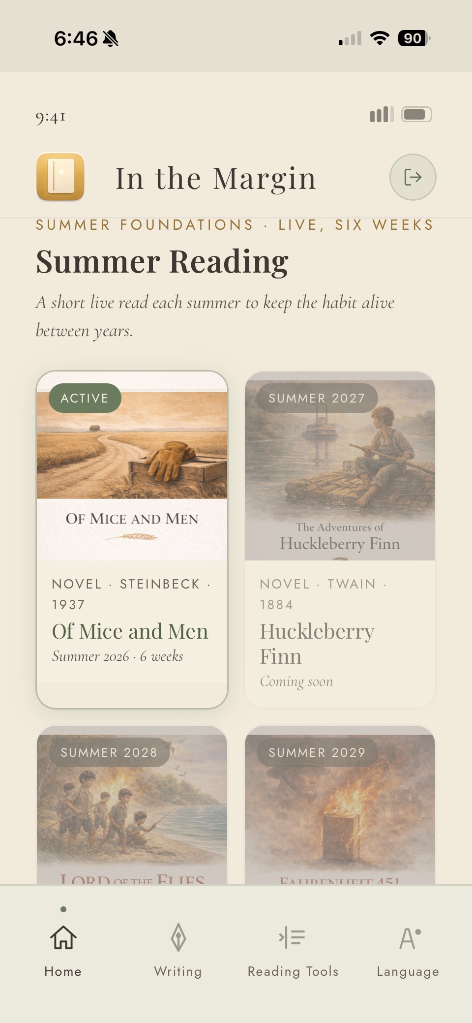 In the Margin app — course home